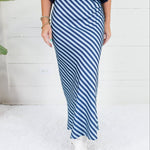 Geneva Navy + Sky Bias Striped Slip Skirt Glam