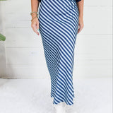 Geneva Navy + Sky Bias Striped Slip Skirt Glam