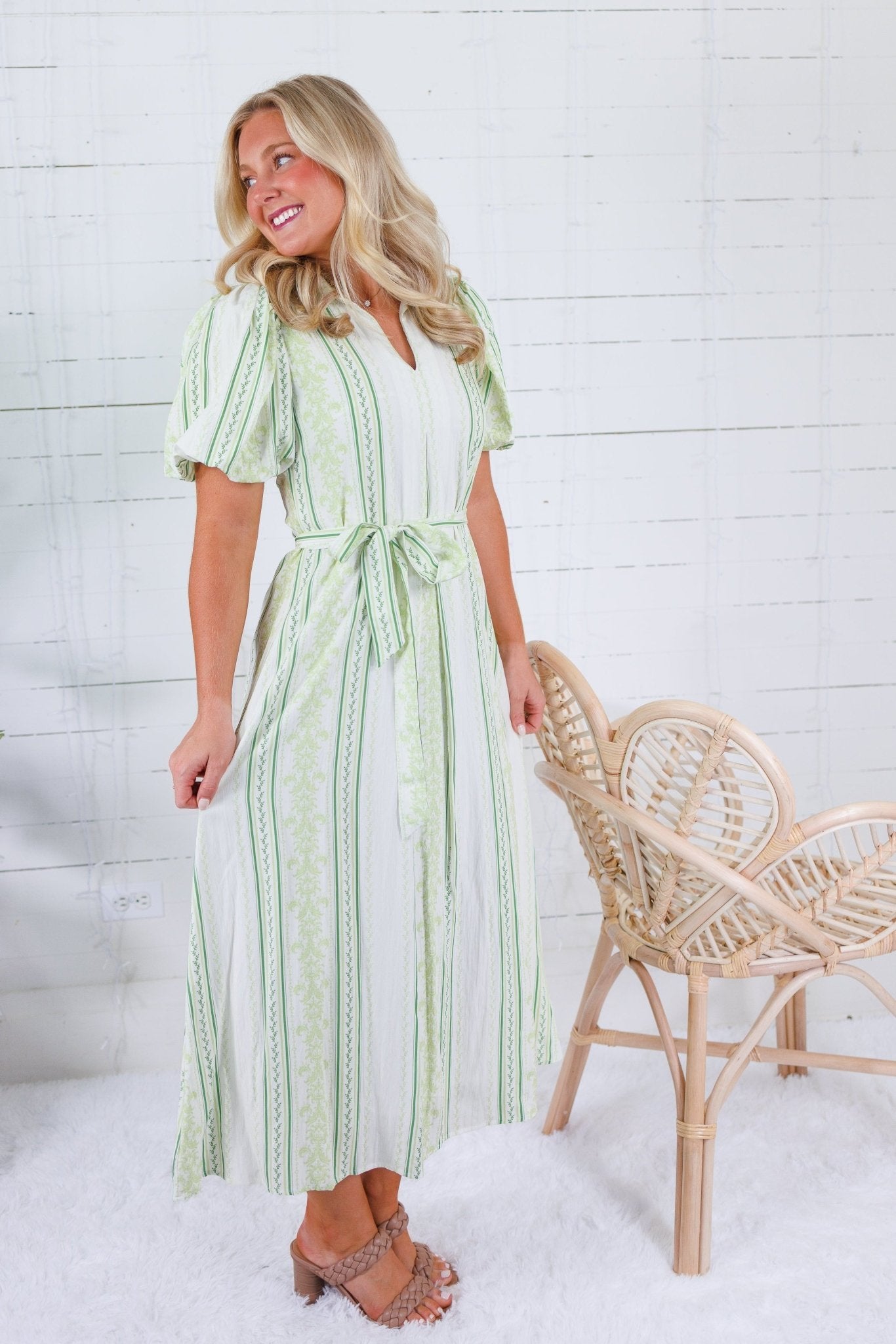 Genevieve Shades of Greens Maxi Dress TCEC