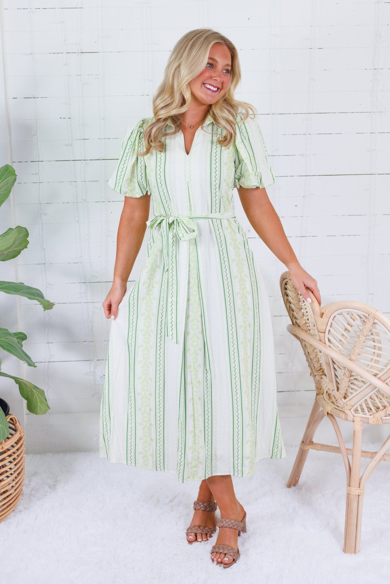 Genevieve Shades of Greens Maxi Dress TCEC