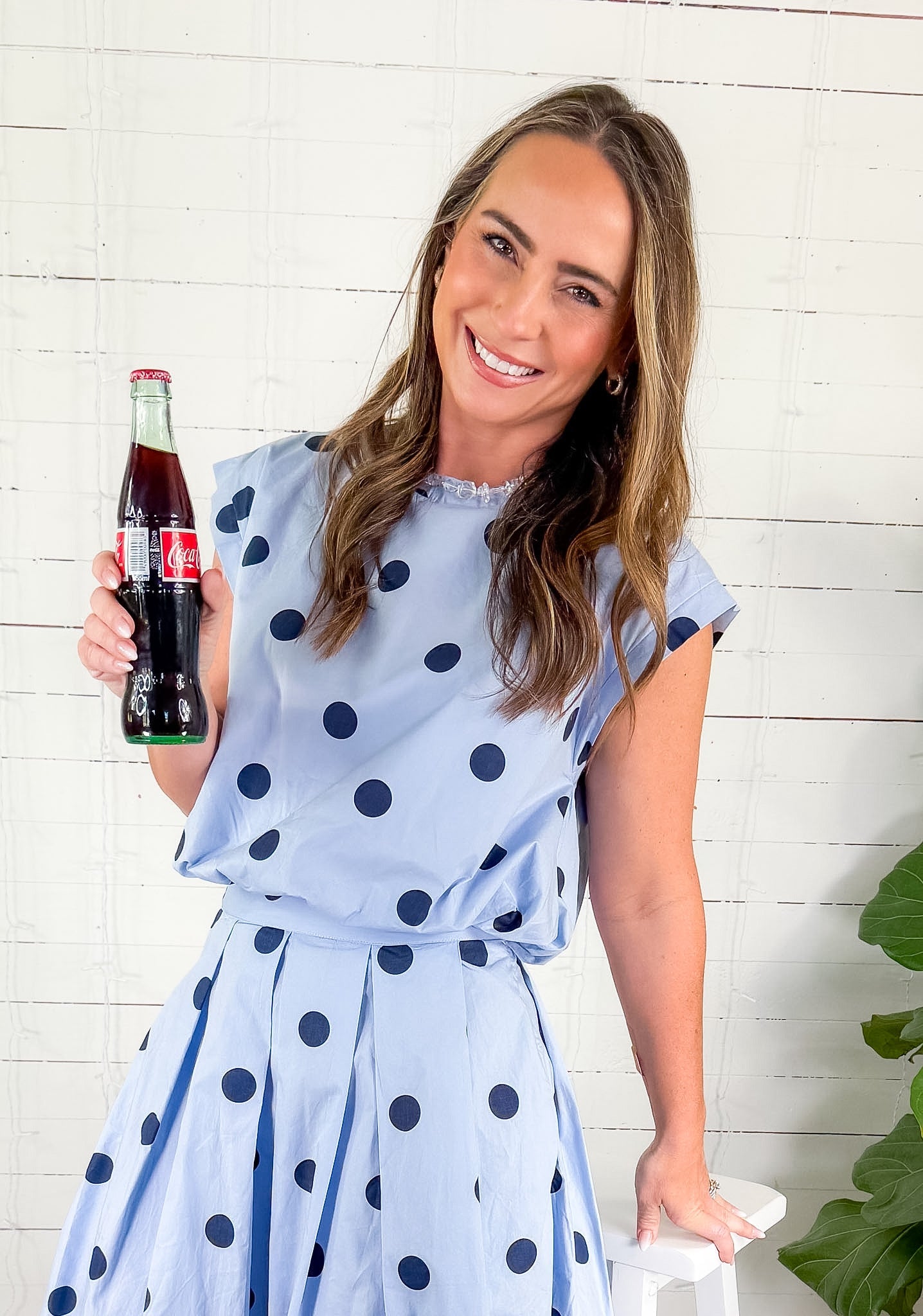 Gentry Blue Polka Dot Bubble Crop Top GLAM