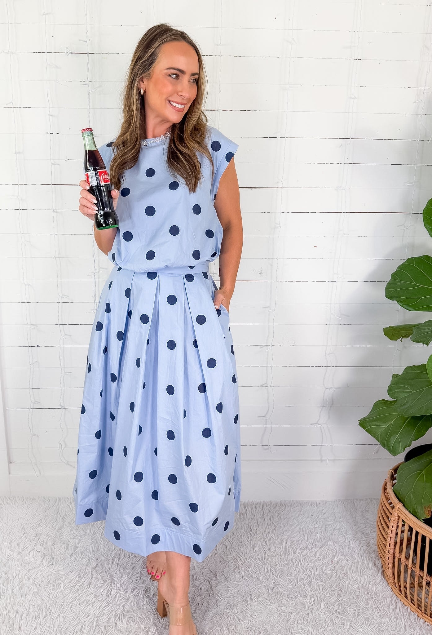 Gentry Blue Polka Dot Bubble Crop Top GLAM