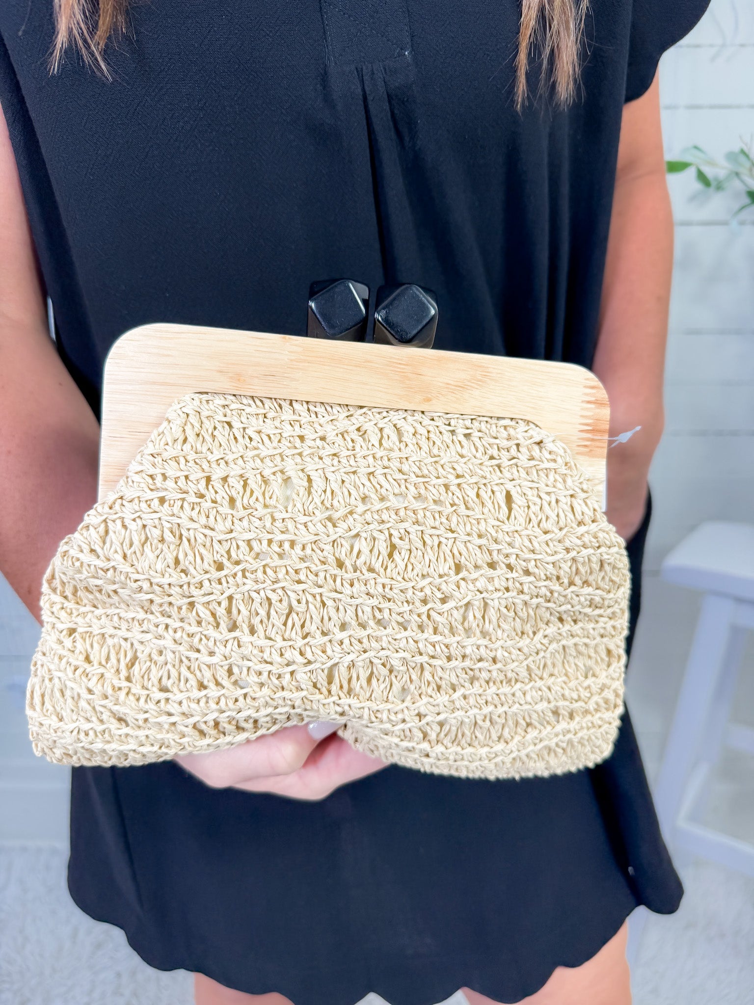 Geometric Clasp Wooden Frame Macrame Clutch Bag - A4 Accessories - Handbags - Clover + Bee