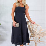 George Black Embroidered Lace Midi Dress