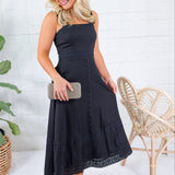 George Black Embroidered Lace Midi Dress