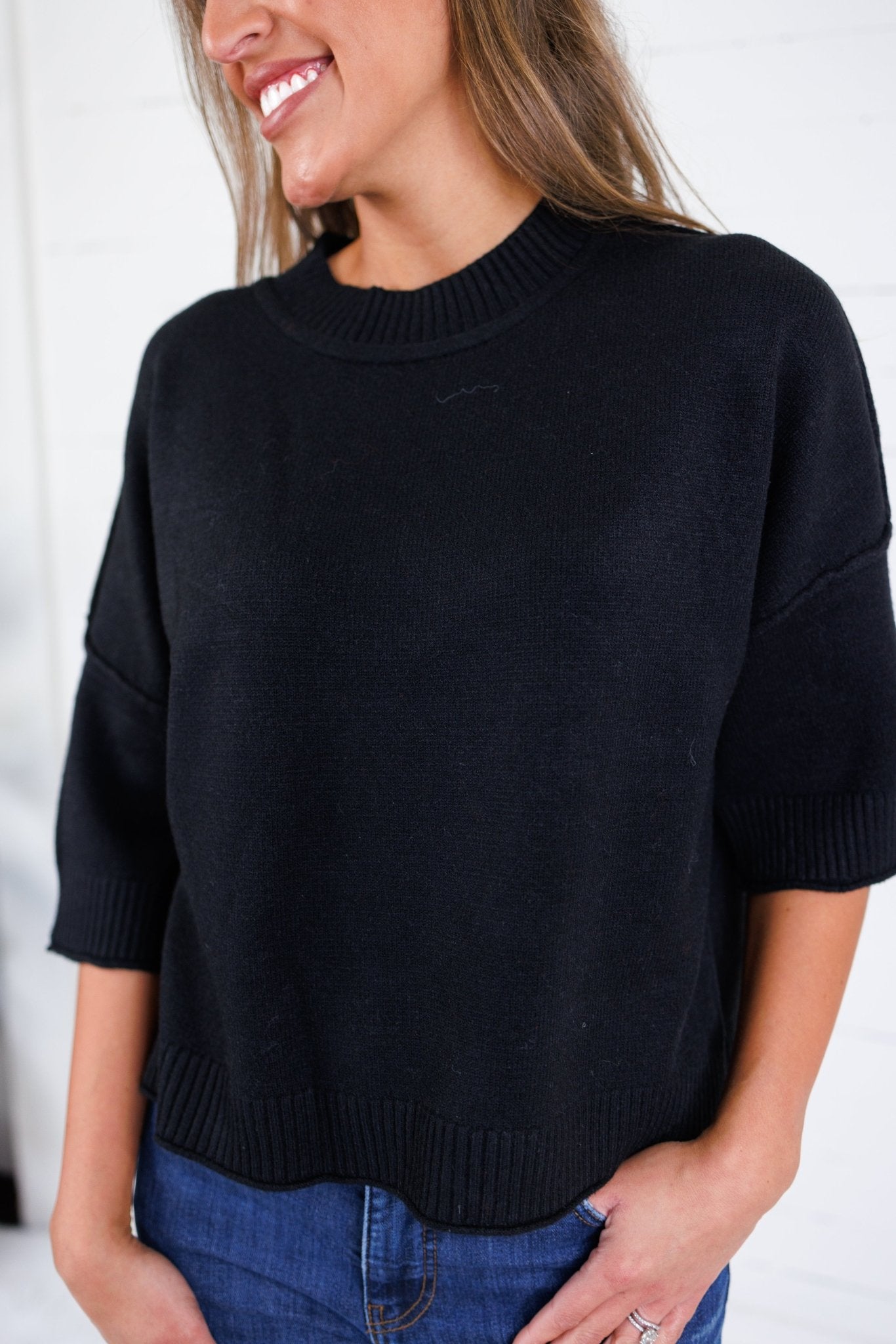 Georgie Black Short Sleeve Sweater Pinch