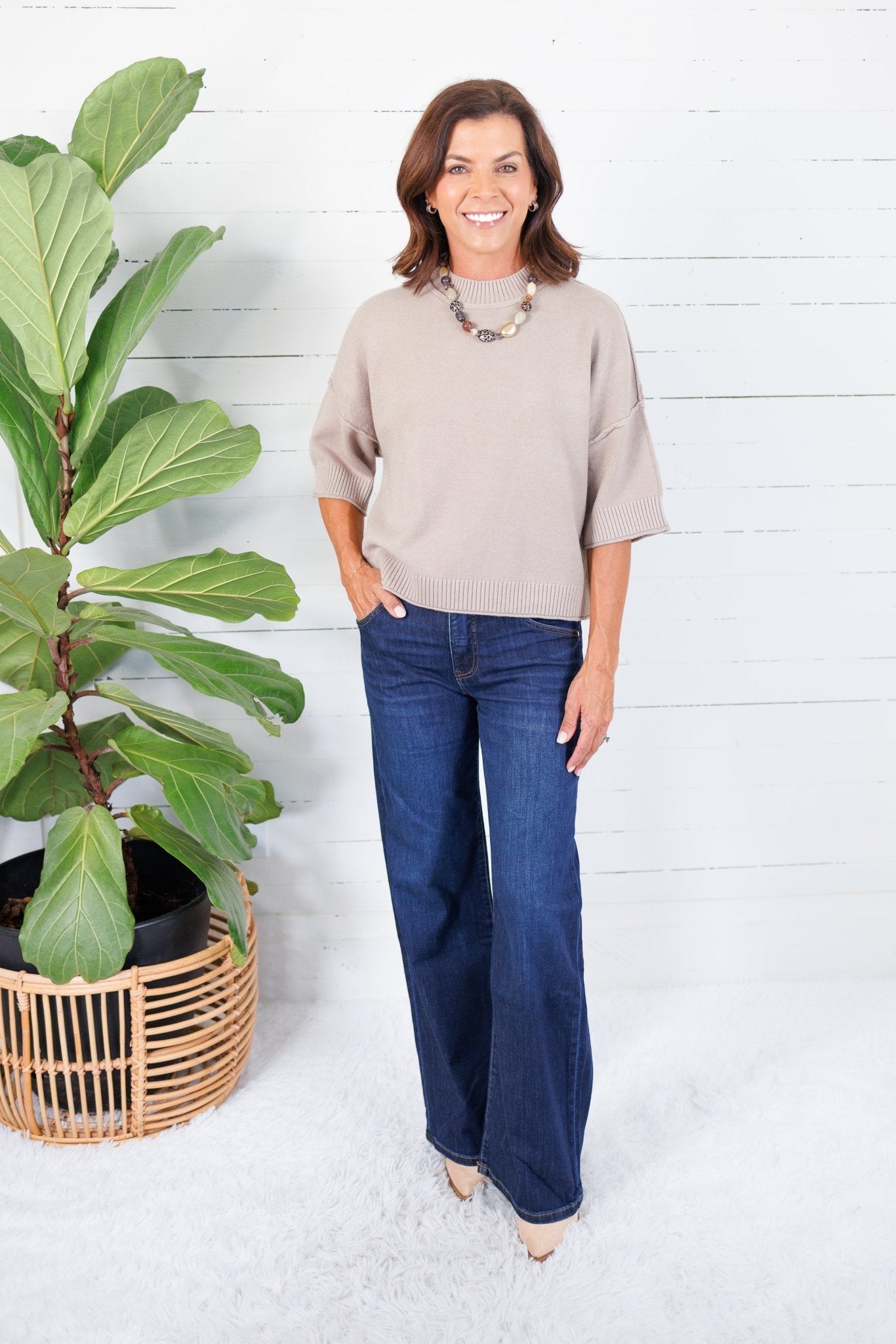 Georgie Latte Short Sleeve Sweater Pinch