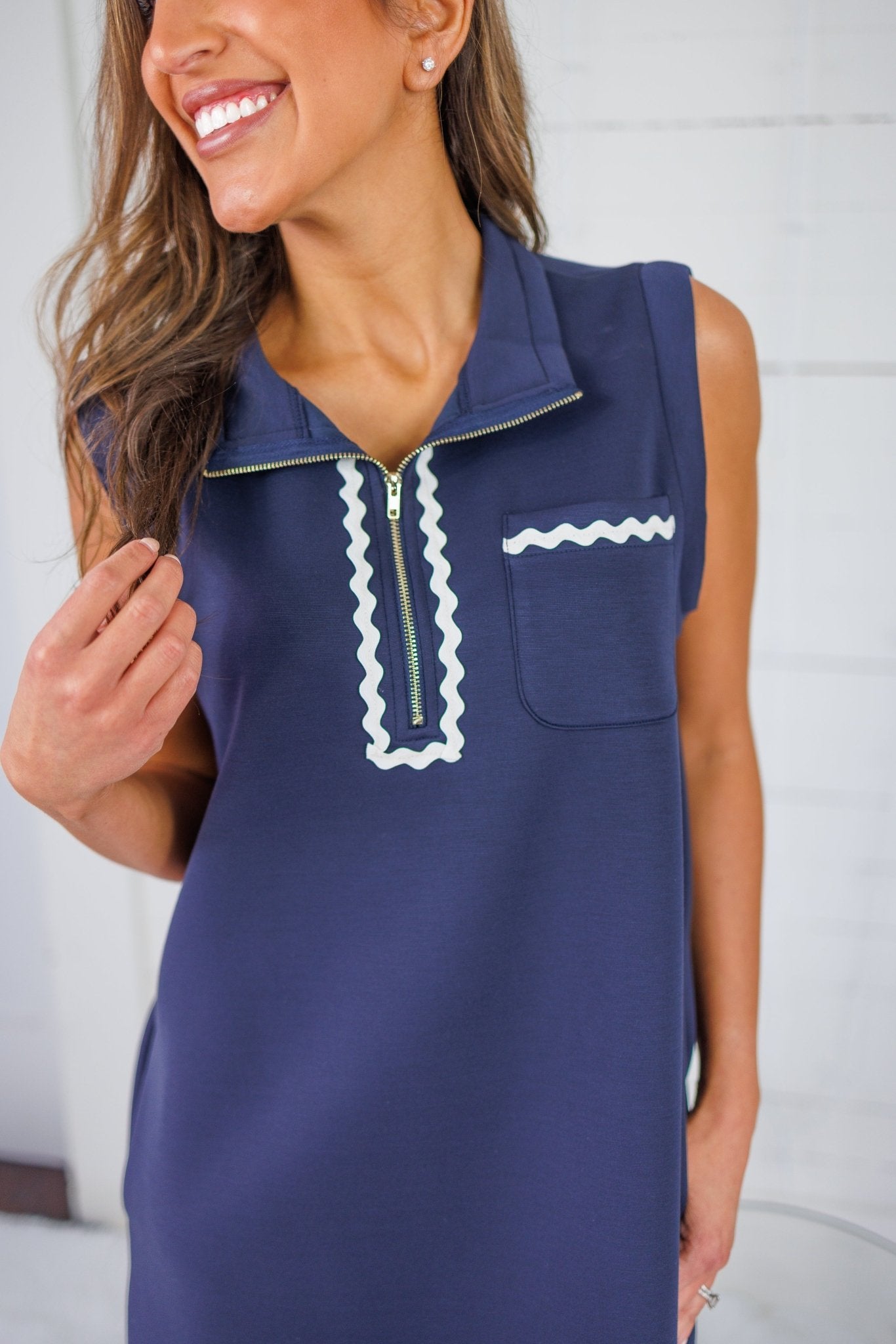 Georgie Navy Ric Rac Mini Dress Jodifl