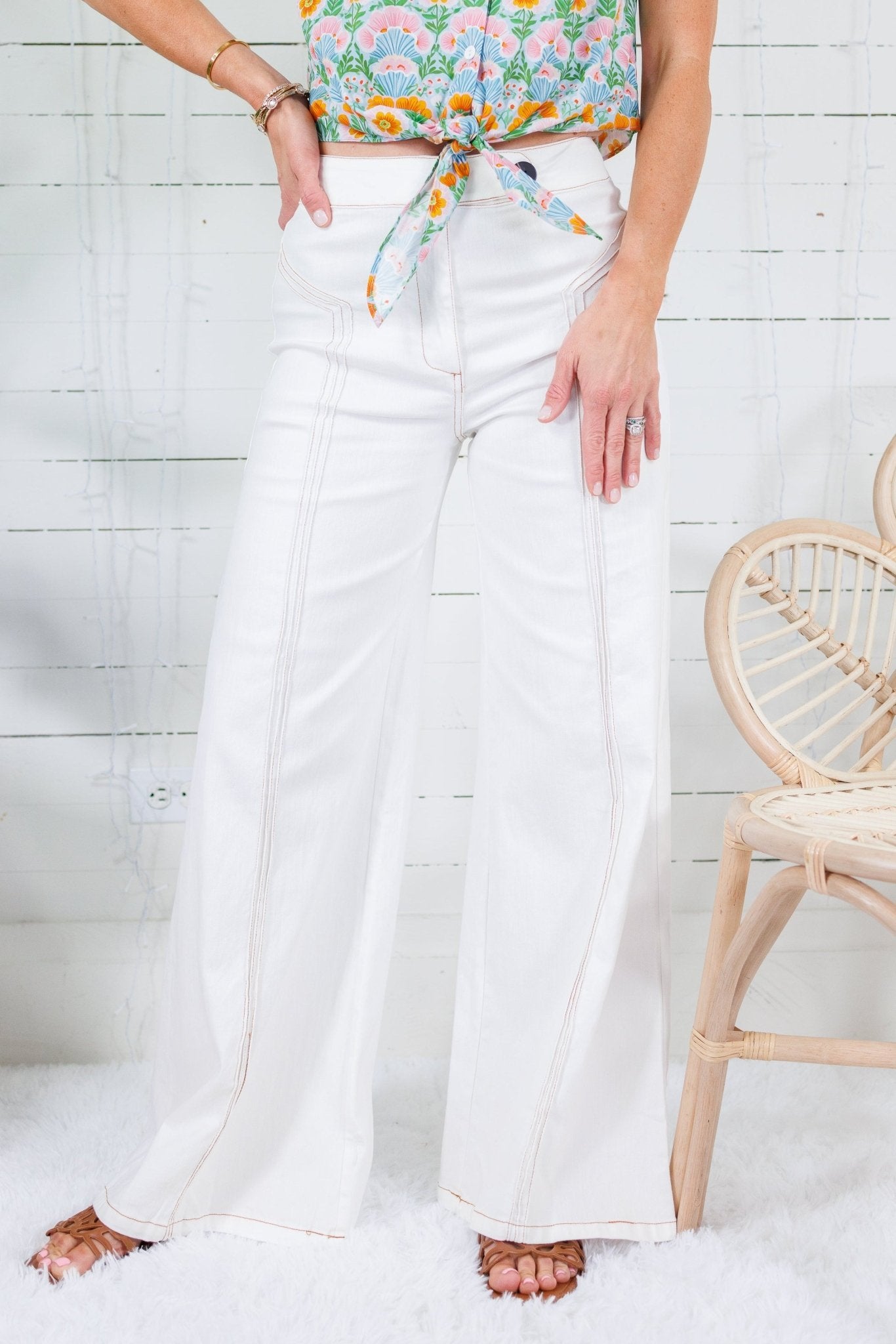 Gerhardt Cream Contrast Stitch Jeans FATE