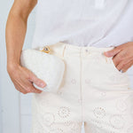 Gigi Cream Eyelet Scalloped Hem Shorts Elle Grey