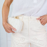 Gigi Cream Eyelet Scalloped Hem Shorts Elle Grey