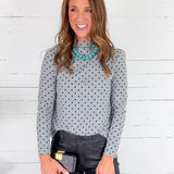Gigi Heather Grey + Black Dottie Mock Neck Top Compania Fantastica