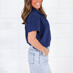 Giselle Navy Stand Collar Top GLAM