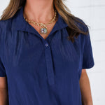 Giselle Navy Stand Collar Top GLAM