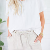 Giselle White Stand Collar Top GLAM 