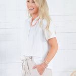 Giselle White Stand Collar Top GLAM 