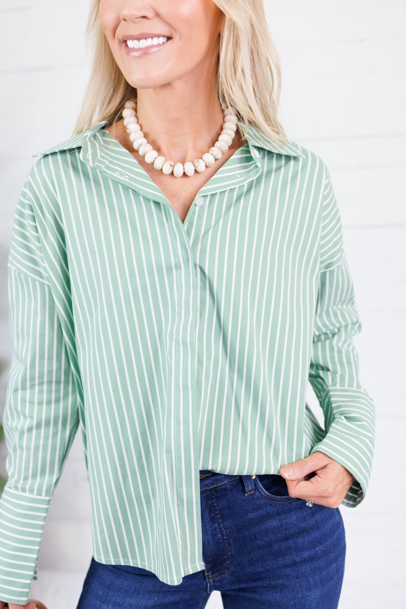 Glasner Pistachio + White Striped Top Fate