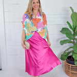 Gloria Magenta Satin Flare Slip Skirt