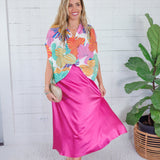 Gloria Magenta Satin Flare Slip Skirt