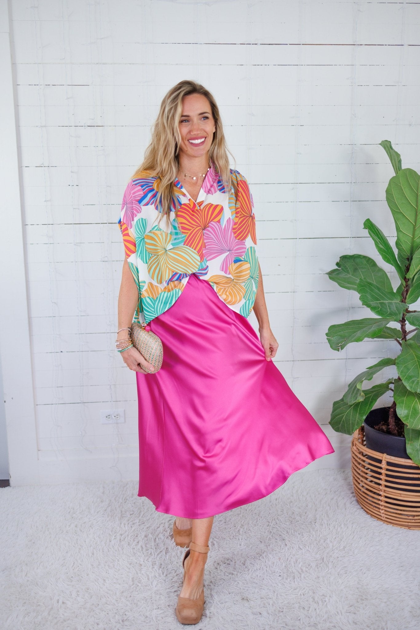 Gloria Magenta Satin Flare Slip Skirt