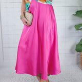 Gloria Magenta Satin Flare Slip Skirt