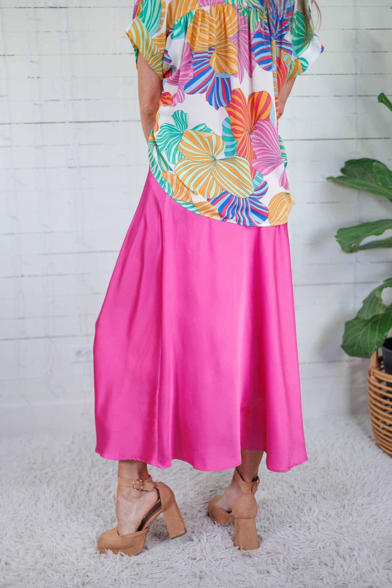 Gloria Magenta Satin Flare Slip Skirt