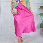 Gloria Magenta Satin Flare Slip Skirt