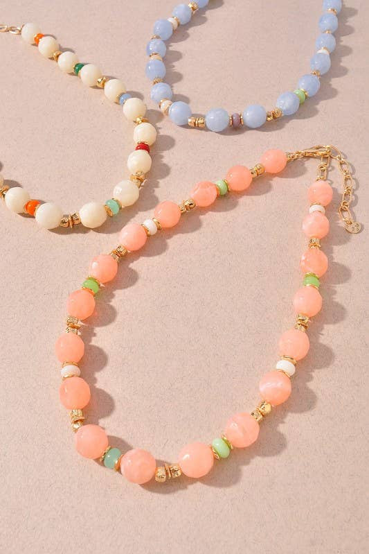 Glossy Resin Barrel Beaded Necklace - A3 Accessories - Jewelry - Clover + Bee