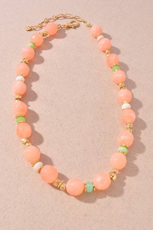 Glossy Resin Barrel Beaded Necklace - A3 Accessories - Jewelry - Clover + Bee