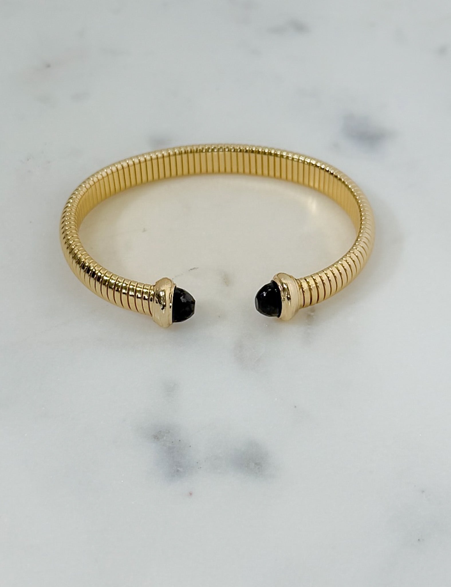 Gold Cable + Black Crystal Cuff Bracelet - A3 Accessories - Jewelry - Clover + Bee