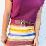 Gold Chain Lace-Up Wide Burgundy Stretch Belt