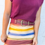 Gold Chain Lace-Up Wide Burgundy Stretch Belt