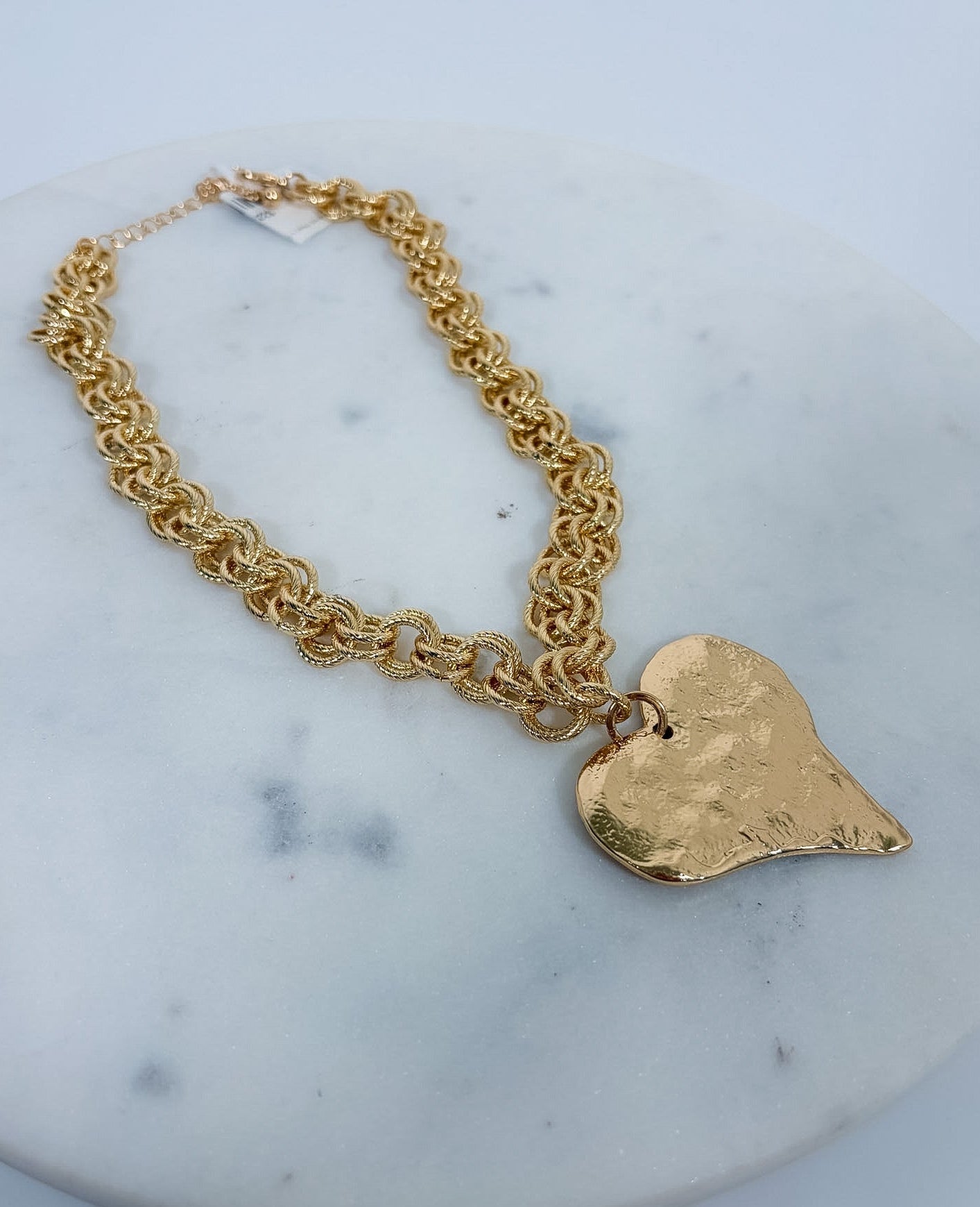 Gold Hammered Heart + Chunky Chain Necklace