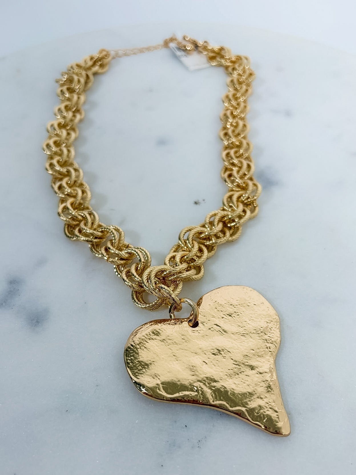 Gold Hammered Heart + Chunky Chain Necklace