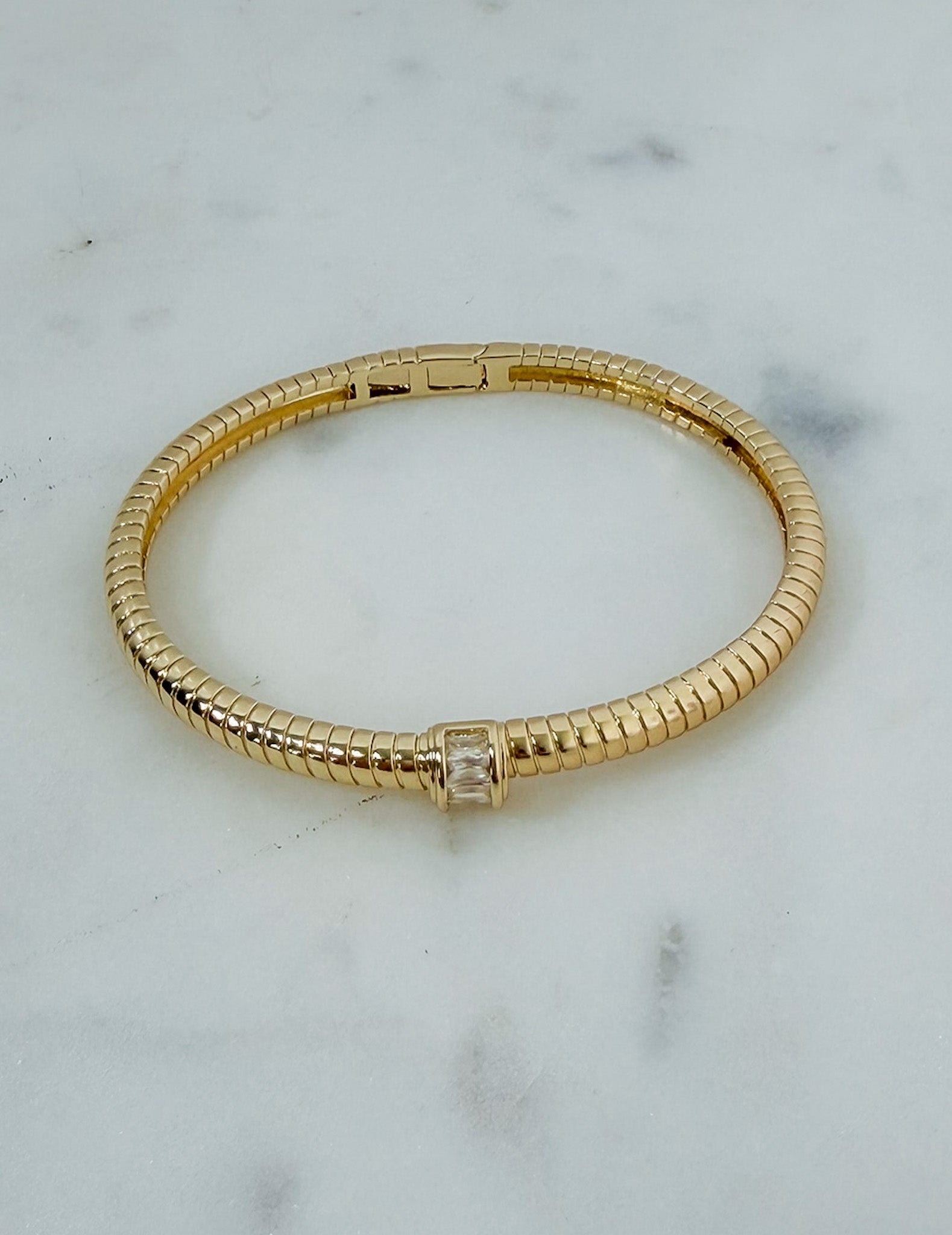 Gold Ribbed + CZ Rondelle Bangle Bracelet - A3 Accessories - Jewelry - Clover + Bee