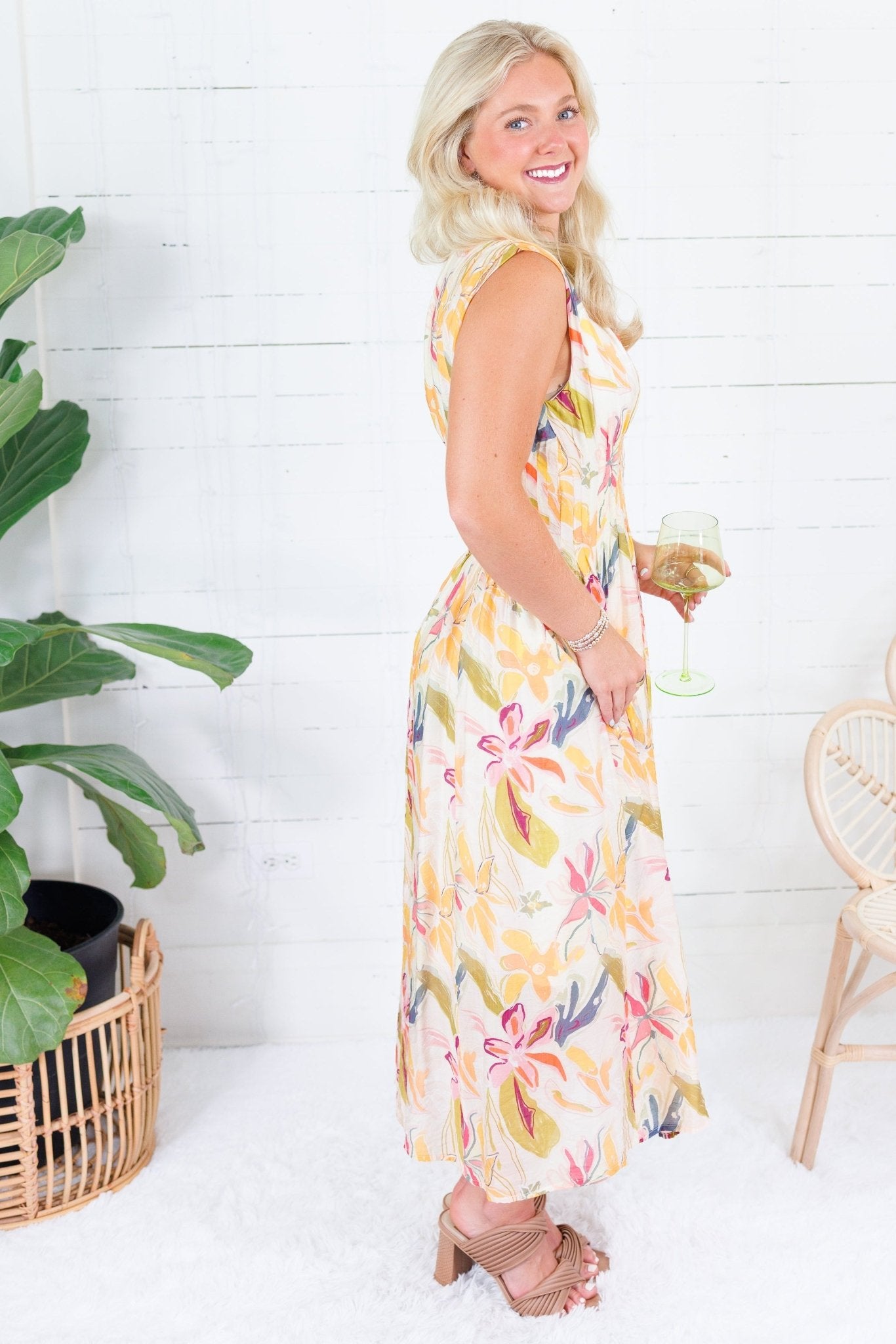 Goldie Tangerine Floral Midi Dress Gigio
