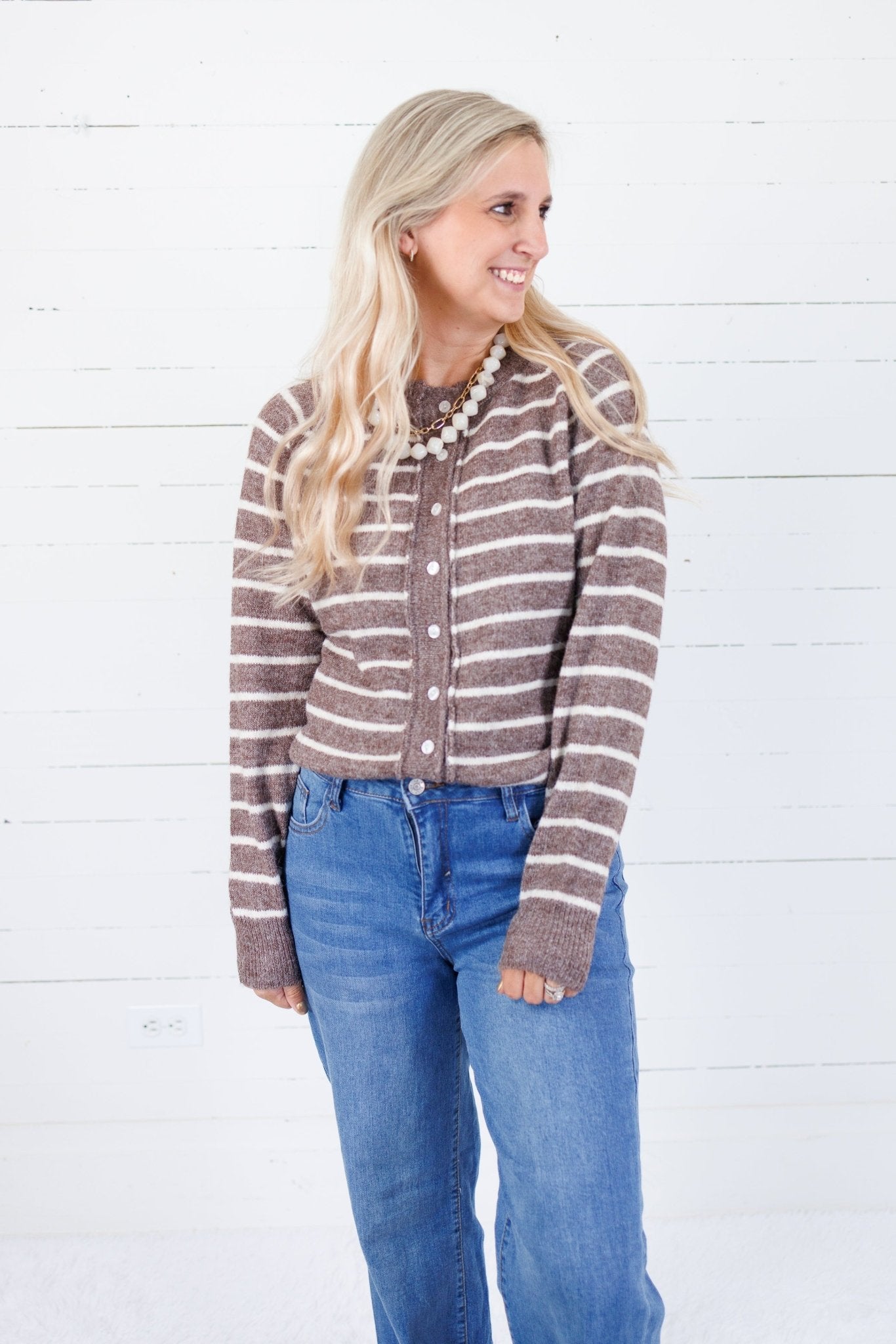 Graham Chocolate Striped Cardigan Staccato