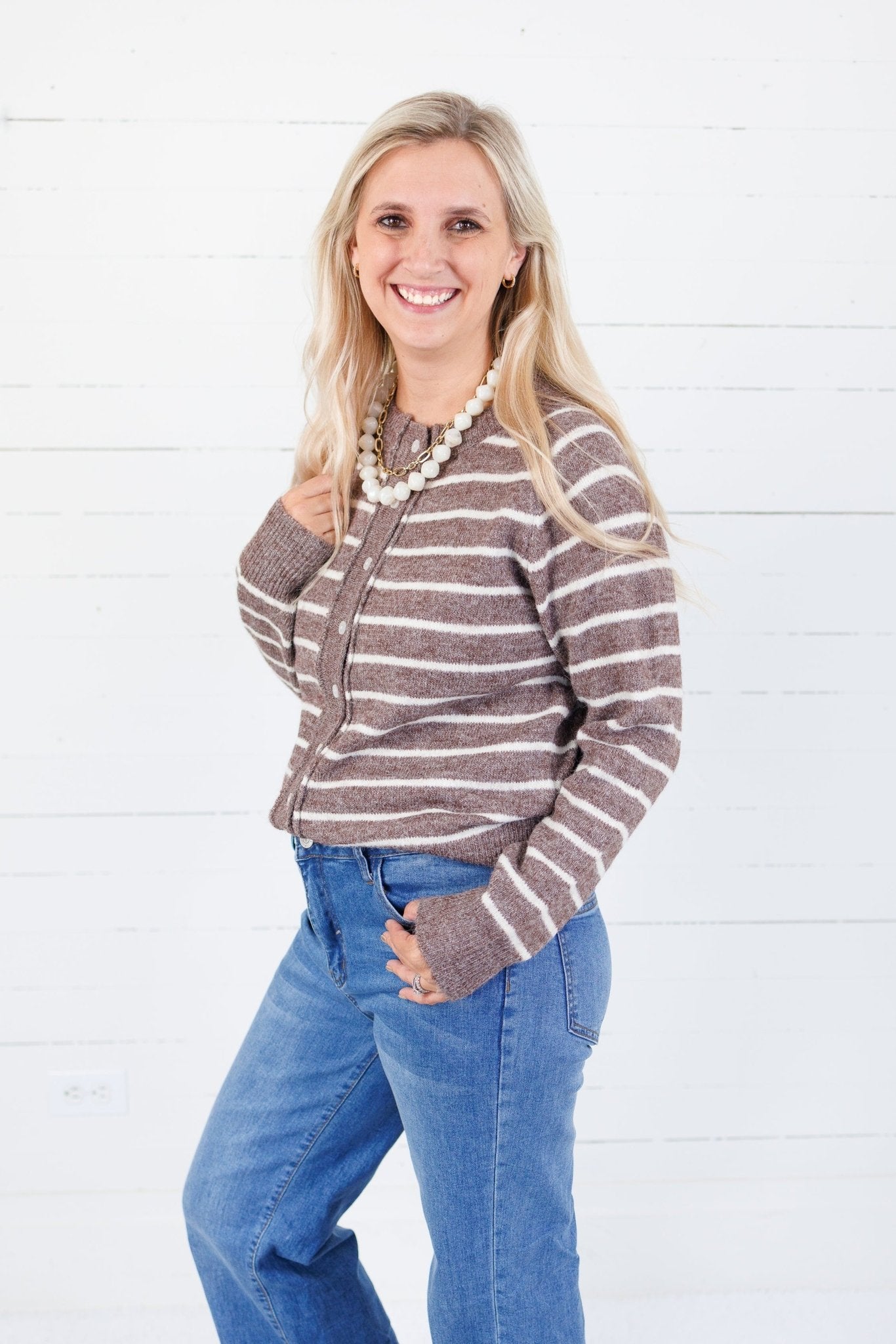 Graham Chocolate Striped Cardigan Staccato