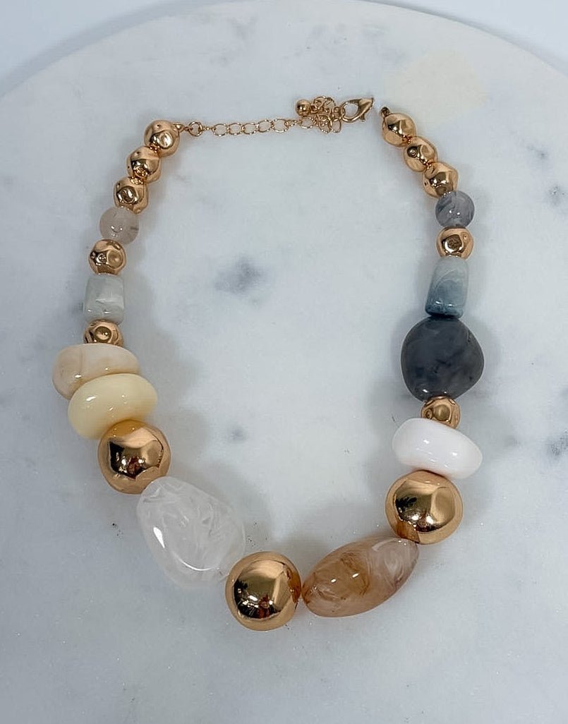 Gray Chunky Resin Beaded Necklace