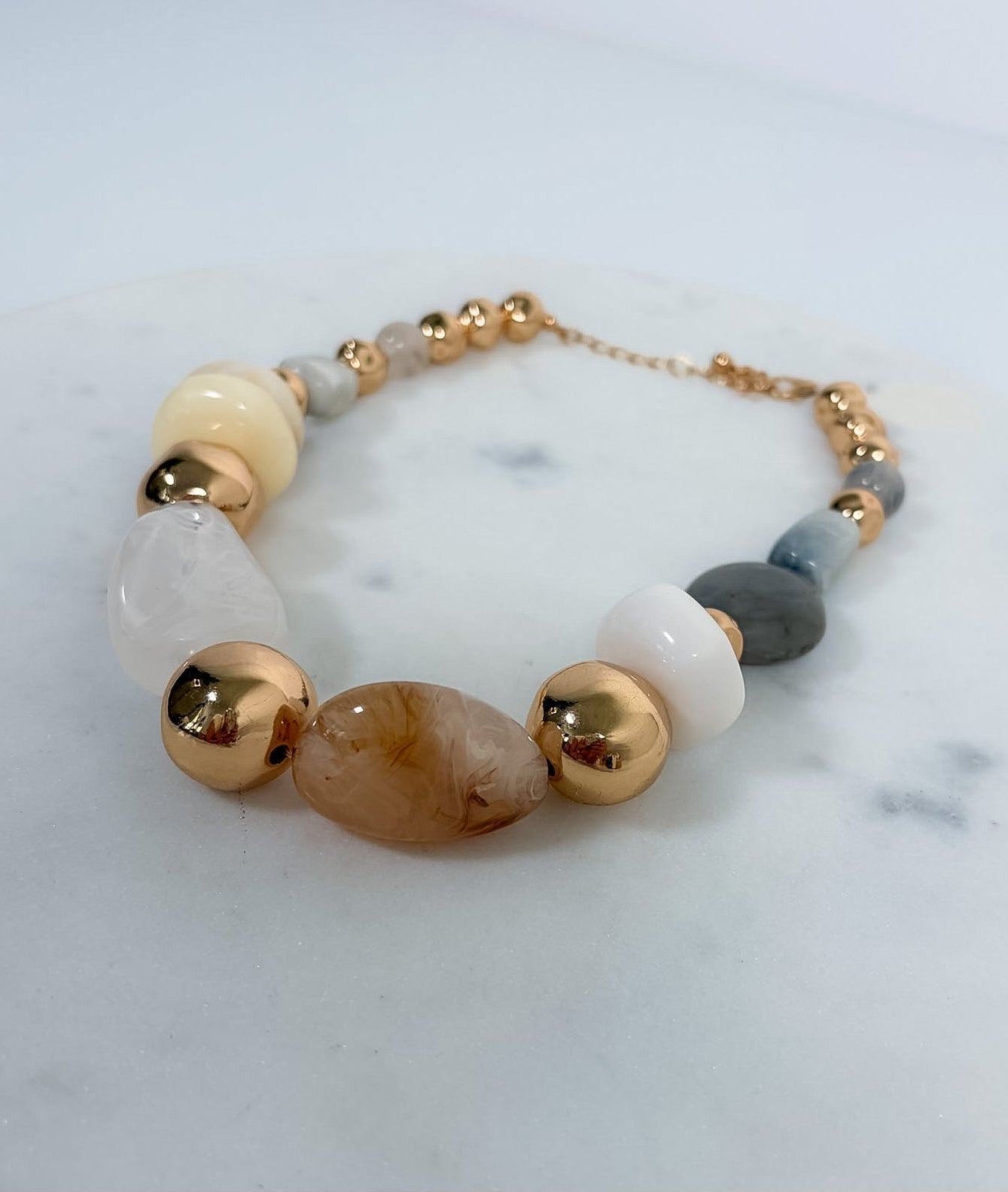 Gray Chunky Resin Beaded Necklace