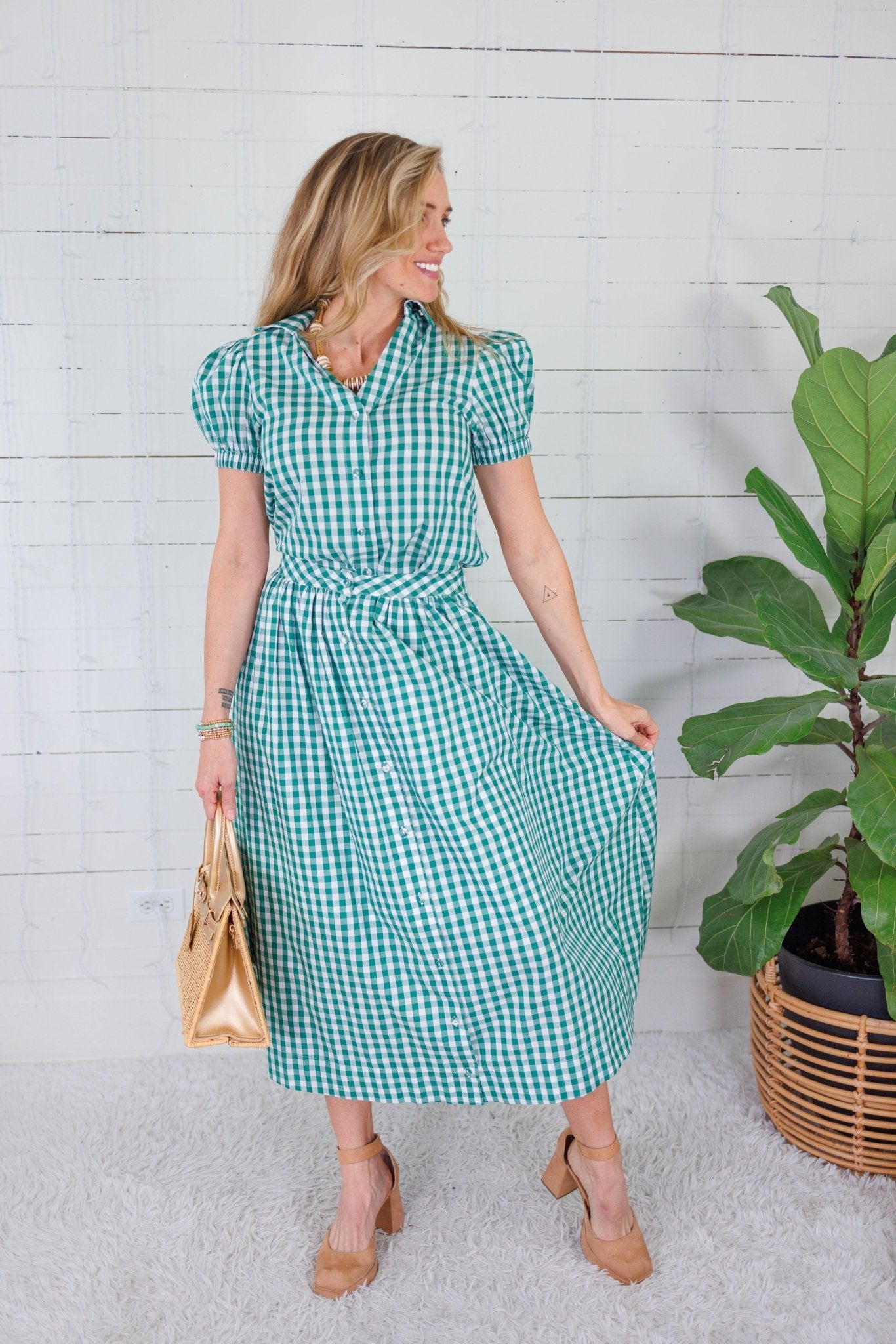 Greta Green Gingham Button Shirt PINCH