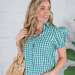 Greta Green Gingham Button Shirt PINCH