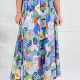 Grover Blue Floral Elastic Maxi Skirt Glam