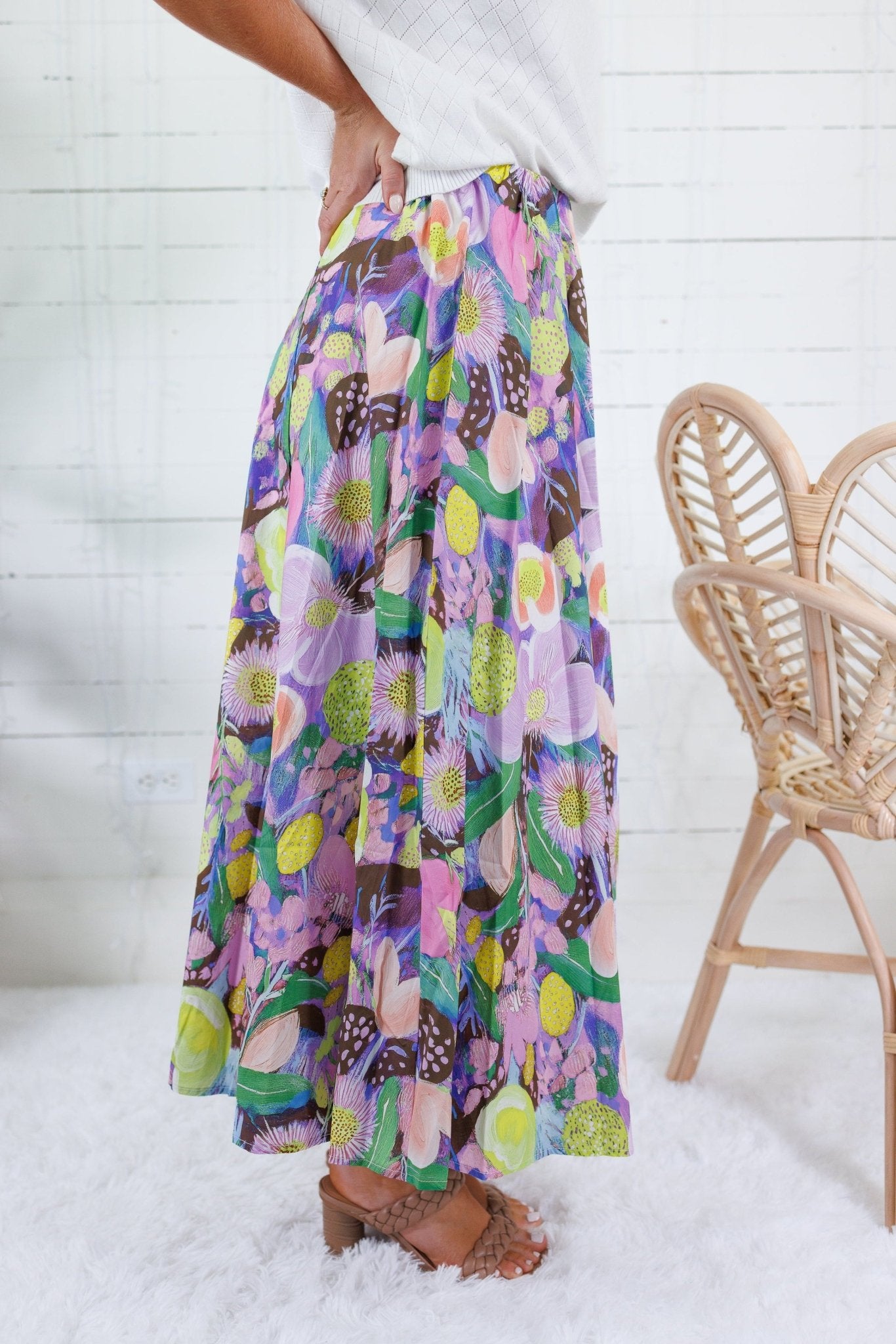 Grover Pink Floral Elastic Maxi Skirt GLAM