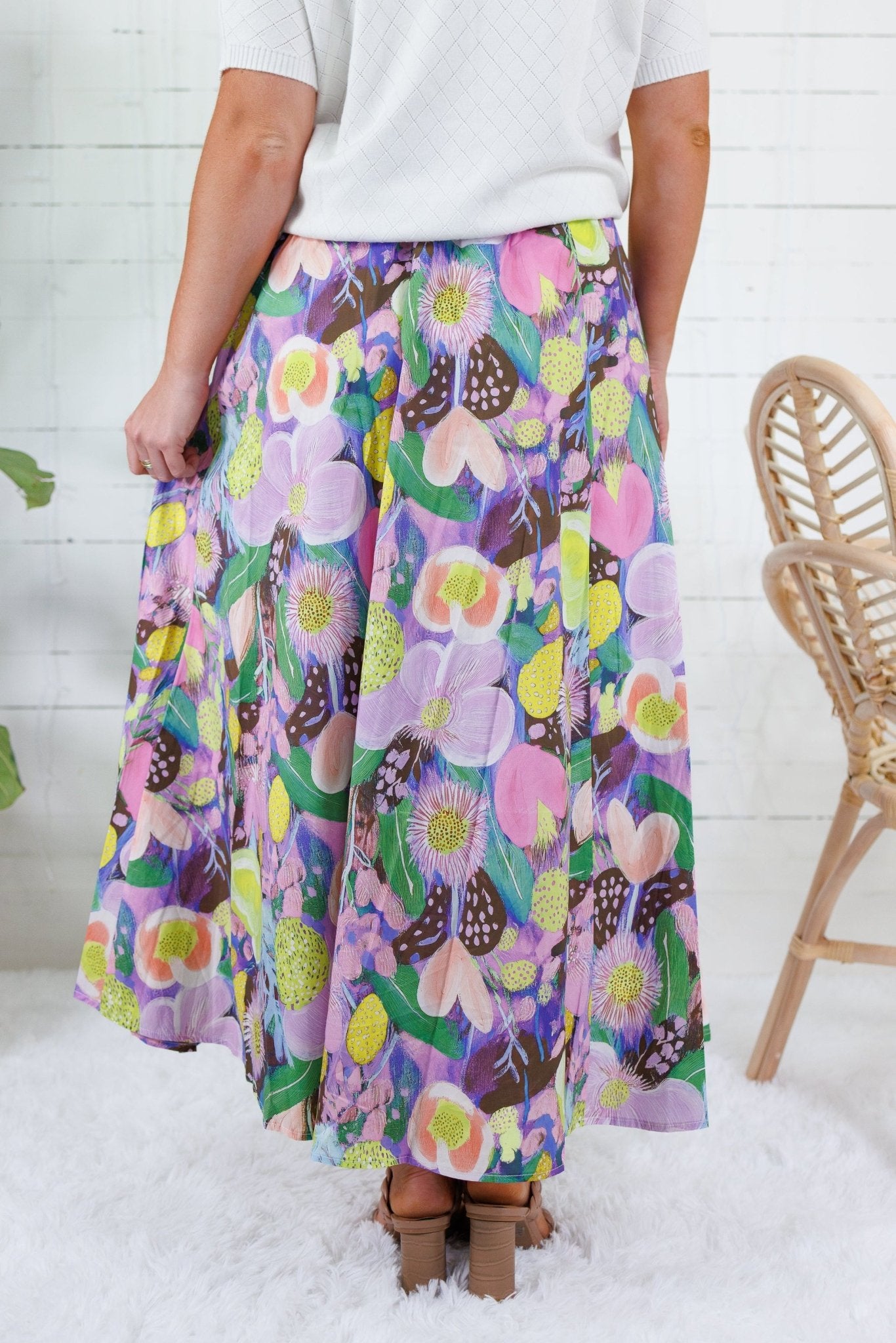 Grover Pink Floral Elastic Maxi Skirt GLAM