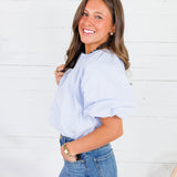 Bonita Blue Stripe Poplin Bubble Hem Top