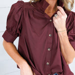 Hadley Burgundy Stand Collar Top Entro