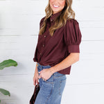 Hadley Burgundy Stand Collar Top Entro