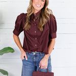 Hadley Burgundy Stand Collar Top Entro