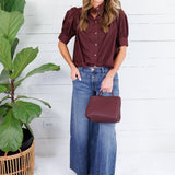 Hadley Burgundy Stand Collar Top Entro